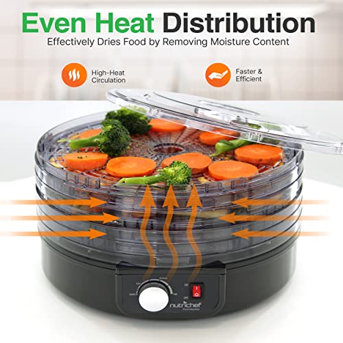 Electric Countertop Food Dehydrator Machine - Professional Multi-Tier Food Preserver, Beef Jerky Maker, Fruit Vegetable Fish Poultry Dryer w/ 5 Stackable Trays, 180° F Max Temp - NutriChef Black