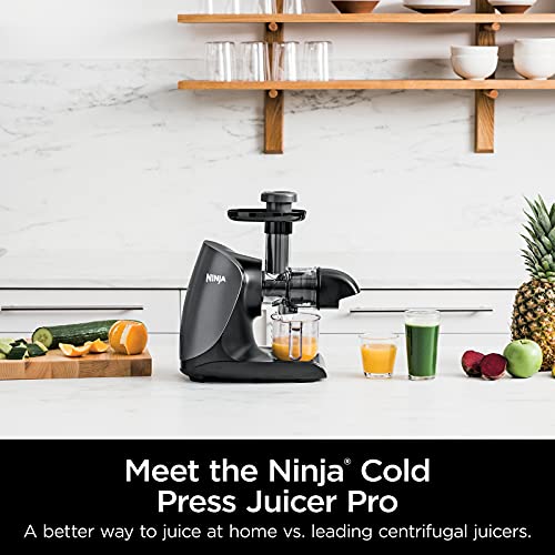 Ninja JC101 Cold Press Pro Compact Powerful Slow Juicer with Total Pulp Control and Easy Clean, Graphite, 13.78 in L x 6.89 in W x 14.17 in H (Renewed)