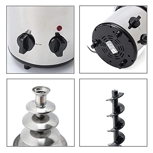 4 Tier Stainless Steel Electric Chocolate Fondue Fountain Machine 4-Pound Capacity for Chocolate Candy Butter Cheese (4-Tier)