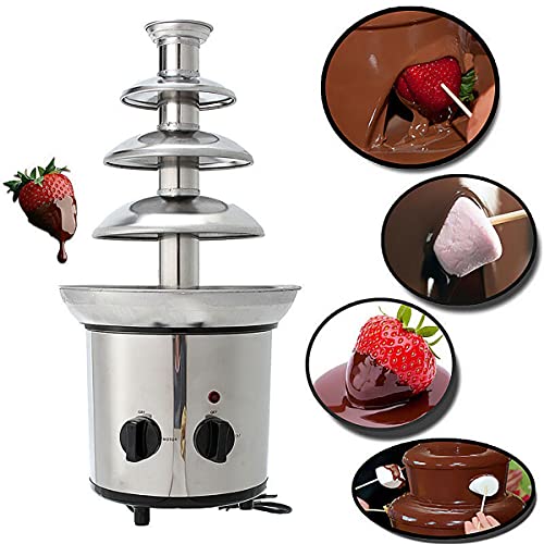 4 Tier Stainless Steel Electric Chocolate Fondue Fountain Machine 4-Pound Capacity for Chocolate Candy Butter Cheese (4-Tier)