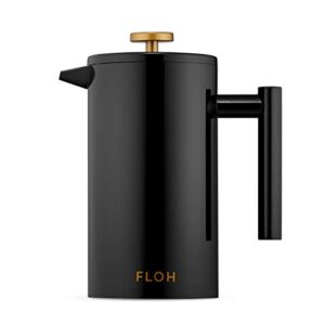floh french press for coffee & tea in black gloss – 34 oz insulated stainless steel coffee maker