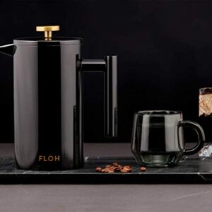 Floh French Press for Coffee & Tea in Black Gloss - 34 Oz Insulated Stainless Steel Coffee Maker