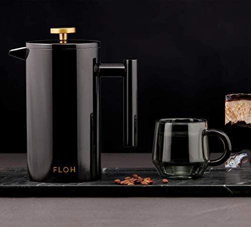 Floh French Press for Coffee & Tea in Black Gloss - 34 Oz Insulated Stainless Steel Coffee Maker