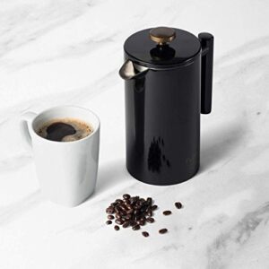 Floh French Press for Coffee & Tea in Black Gloss - 34 Oz Insulated Stainless Steel Coffee Maker