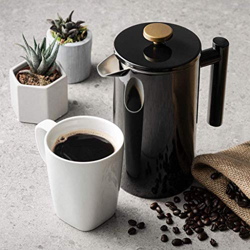 Floh French Press for Coffee & Tea in Black Gloss - 34 Oz Insulated Stainless Steel Coffee Maker