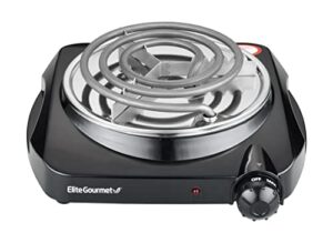 elite gourmet esb301c countertop single coiled burner, 1100 watts electric hot plate, temperature controls, power indicator lights, easy to clean, black