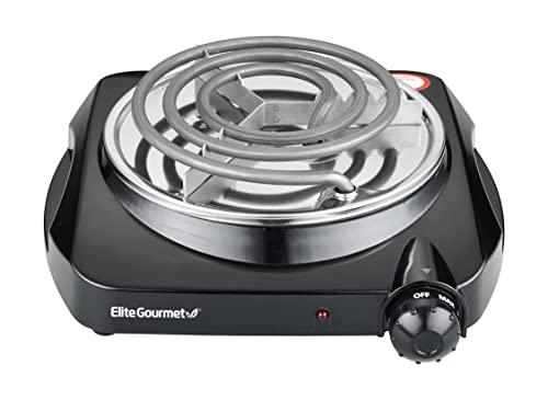 Elite Gourmet ESB301C Countertop Single Coiled Burner, 1100 Watts Electric Hot Plate, Temperature Controls, Power Indicator Lights, Easy to Clean, Black