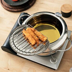 Yopay 304 Stainless Steel Deep Fryer Pot, Frying Chicken Pot, Tempura deep Fryer with a Thermometer and a lid, Japanese Style Tempura Fryer Pan, 2.2L ( Diameter: 6.5" )