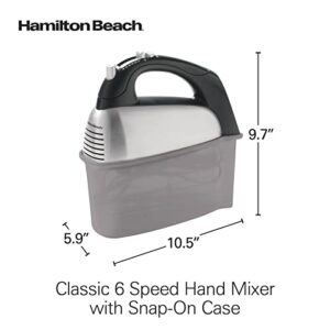 Hamilton Beach Classic 6-Speed Electric Hand Mixer with Snap-On Storage Case, Brushed Stainless, Traditional and Wire Beaters, Whisk