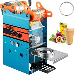 vevor manual tea cup sealer machine, 300-500 cup/h manual boba tea sealer machine, blue boba tea sealing machine, 90/95mm cup diameter cup sealing mac