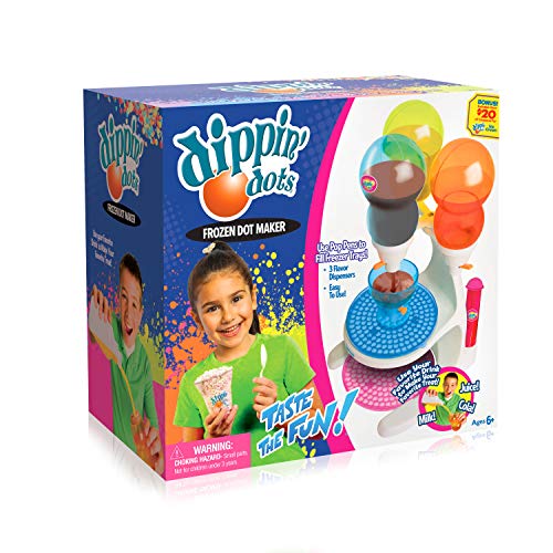 Dippin Dots Frozen Dot Maker, Includes 6 trays, 4 bowls, 4 spoons, 2 pop pens, Instructions, Enjoy Dippin Dots at home, Use any soda, juice or milk, Freezes in 2 hours, Easy to use, Great gift