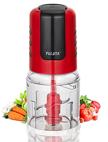 PULOYA Mini Food Processor 2-Cup Small Electric Food Chopper for Vegetables, Meat, Onion, Garlic, Fruits and Nuts, 2 Speed Plus Pulse, 400-Watt, Red