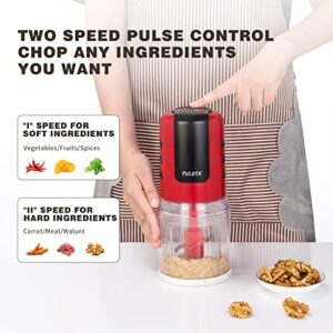 PULOYA Mini Food Processor 2-Cup Small Electric Food Chopper for Vegetables, Meat, Onion, Garlic, Fruits and Nuts, 2 Speed Plus Pulse, 400-Watt, Red