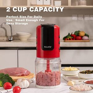 PULOYA Mini Food Processor 2-Cup Small Electric Food Chopper for Vegetables, Meat, Onion, Garlic, Fruits and Nuts, 2 Speed Plus Pulse, 400-Watt, Red
