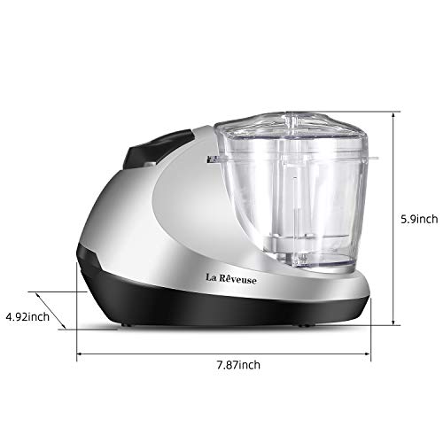 La Reveuse Electric Mini Food Chopper Vegetable Fruit Cutter Meat Grinder Mincer Small Food Processor with 1.3-Cup Prep Bowl, Silver