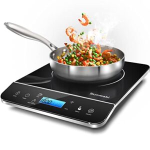 sunmaki portable induction cooktop,1800w induction cooker with lcd sensor touch, induction cooktop burner child safety lock & 4h timer, 9 power 10 temperature setting for cooking