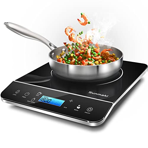 Sunmaki Portable Induction Cooktop,1800W Induction Cooker with LCD Sensor Touch, Induction Cooktop Burner Child Safety Lock & 4h Timer, 9 Power 10 Temperature Setting for cooking