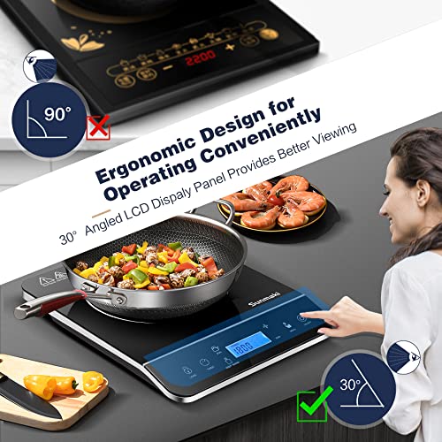 Sunmaki Portable Induction Cooktop,1800W Induction Cooker with LCD Sensor Touch, Induction Cooktop Burner Child Safety Lock & 4h Timer, 9 Power 10 Temperature Setting for cooking