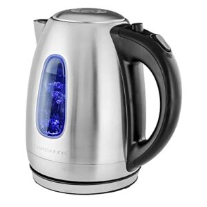 ovente portable electric hot water kettle 1.7 liter stainless steel 1100 watt power fast heating element countertop tea maker boiler heater with automatic shut-off & boil dry protection silver ks960s