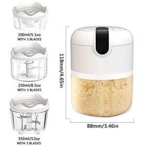 Pogeair White 3 CUP Cordless Mini Food Chopper,Small Food Processor for Garlic,Nut,Meat(100+250+350ML)