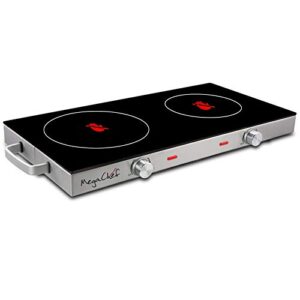 megachef ceramic infrared double cooktop, 25 inch, black