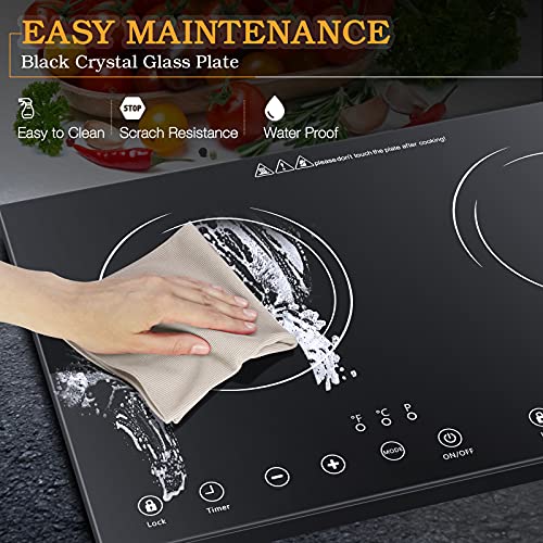 Double Induction Cooktop, 4000W Electric Cooktop with 2 Burner, Portable Countertop Burner with LED Sensor Touch Screen, 17 Power Levels 21 Temperature Setting Child Safety Lock, 3 Hours Timer