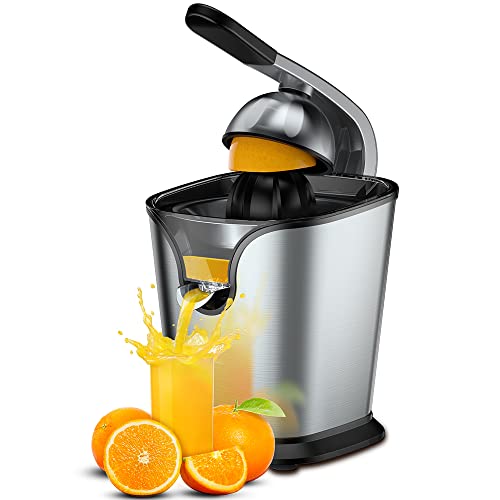 Ainclte Electric Citrus Juicer Squeezer Stainless Steel 150 Watts of Power for Orange Lemon Lime Grapefruit Juice with Soft Rubber Grip, Filter and Anti-drip Spout Lock - Black, Black/Stainless Steel