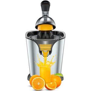 Ainclte Electric Citrus Juicer Squeezer Stainless Steel 150 Watts of Power for Orange Lemon Lime Grapefruit Juice with Soft Rubber Grip, Filter and Anti-drip Spout Lock - Black, Black/Stainless Steel