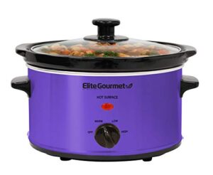elite gourmet mst-275xp# electric oval slow cooker, adjustable temp, entrees, sauces, stews & dips, dishwasher safe glass lid & crock (2 quart, purple)