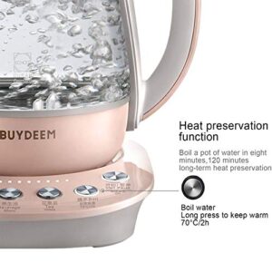 BUYDEEM K2693 Health Pot, Health-Care Beverage Electric Kettle with Thickened Glass, 9-in-1 Fully Automatic Programmable Brew Cooker, 1.5 L, Pink