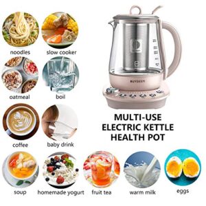 BUYDEEM K2693 Health Pot, Health-Care Beverage Electric Kettle with Thickened Glass, 9-in-1 Fully Automatic Programmable Brew Cooker, 1.5 L, Pink