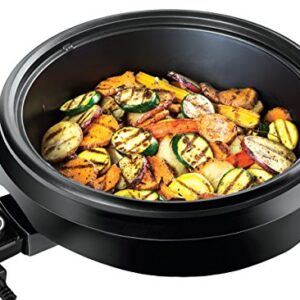 Chefman 3-In-1 Electric Indoor Grill Pot & Skillet, Slow Cook, Steam, Simmer, Stir Fry, 10-Inch Nonstick Raised Line Griddle Pan, Temperature Control, Tempered Glass Lid, 3-Quart, Black-Round