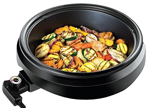 Chefman 3-In-1 Electric Indoor Grill Pot & Skillet, Slow Cook, Steam, Simmer, Stir Fry, 10-Inch Nonstick Raised Line Griddle Pan, Temperature Control, Tempered Glass Lid, 3-Quart, Black-Round