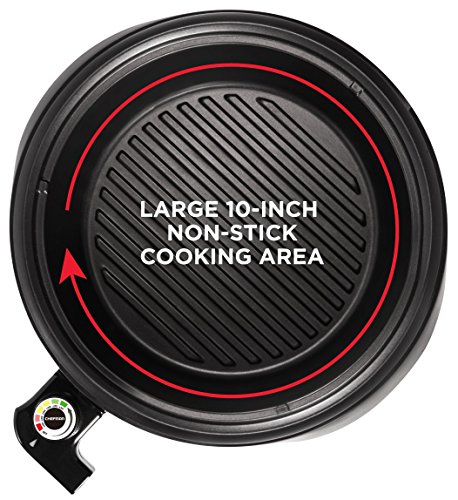 Chefman 3-In-1 Electric Indoor Grill Pot & Skillet, Slow Cook, Steam, Simmer, Stir Fry, 10-Inch Nonstick Raised Line Griddle Pan, Temperature Control, Tempered Glass Lid, 3-Quart, Black-Round