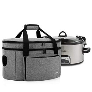 luxja double layers slow cooker bag (with a bottom pad and lid fasten straps), insulated slow cooker carrier fits for most 6-8 quart oval slow cooker, gray (bag only)