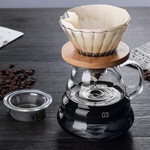 Glass Coffee Dripper, V60 Pour Over Coffee Dripper With Bamboo Wood Base, Slow Brewing Accessories for Home Cafe Restaurants, 1-4 Cups