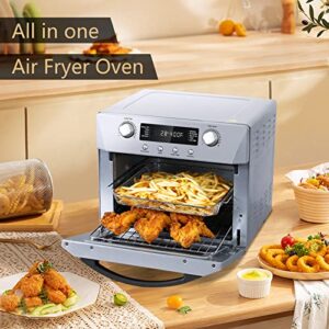 CUSIMAX Air Fryer Oven, 10-in-1 Convection Oven, 24QT Air Fryer Combo, Countertop Air Fryer Toaster Oven with Rotisserie & Dehydrator, Rich Accessories, Silver