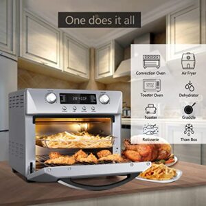 CUSIMAX Air Fryer Oven, 10-in-1 Convection Oven, 24QT Air Fryer Combo, Countertop Air Fryer Toaster Oven with Rotisserie & Dehydrator, Rich Accessories, Silver