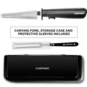 Chefman Electric Knife with Bonus Carving Fork & Space Saving Storage Case Included One Touch, Durable 8 Inch Stainless Steel Blades, Rubberized Black Handle, BPA Free, 120 Volts and Watts