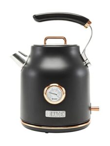 haden 75070 dorset 1.7 liter stainless steel retro electric kettle with auto shut-off and boil-dry protection, black/copper