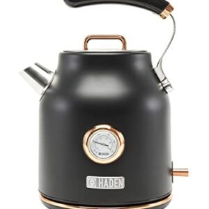 Haden 75070 DORSET 1.7 Liter Stainless Steel Retro Electric Kettle with Auto Shut-Off and Boil-Dry Protection, Black/Copper