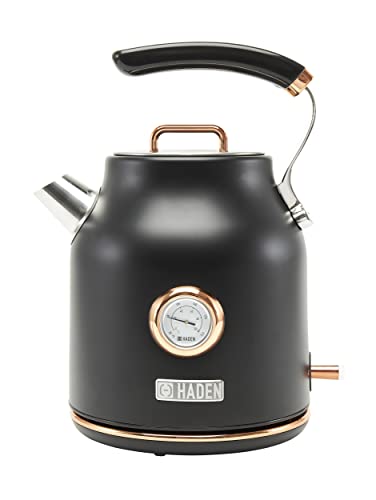 Haden 75070 DORSET 1.7 Liter Stainless Steel Retro Electric Kettle with Auto Shut-Off and Boil-Dry Protection, Black/Copper