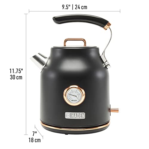 Haden 75070 DORSET 1.7 Liter Stainless Steel Retro Electric Kettle with Auto Shut-Off and Boil-Dry Protection, Black/Copper