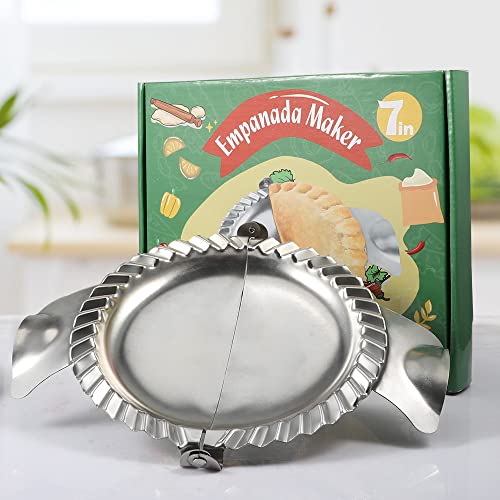 PAMISO Extra Large Empanada Maker, 7 inch Empanada Seal with Dough Cutter Circle, Stainless Steel Empanada Maker Press, Pastry Tools, Pocket Pie