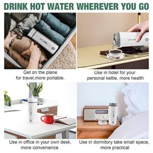 WTJMOV Portable Electric Kettle for Travel, Travel Kettle Electric Small Stainless Steel, Portable Fast Water Boiler Automatic Shut-Off 350ML Mini Cup (White)