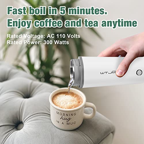 WTJMOV Portable Electric Kettle for Travel, Travel Kettle Electric Small Stainless Steel, Portable Fast Water Boiler Automatic Shut-Off 350ML Mini Cup (White)