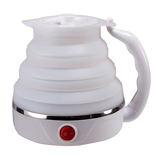 T-magitic Travel Kettle, Fordable Electric kettle, Collapsible Kettle Dual Voltage,boil water, with make tea coffee,Food Grade Silicone Small Electric Kettle（600ML,110V/220V ） (White)