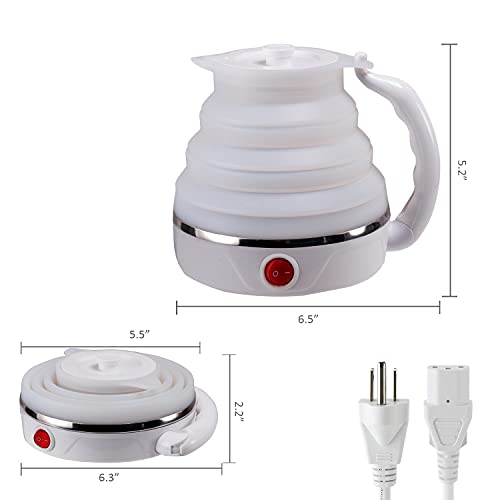T-magitic Travel Kettle, Fordable Electric kettle, Collapsible Kettle Dual Voltage,boil water, with make tea coffee,Food Grade Silicone Small Electric Kettle（600ML,110V/220V ） (White)