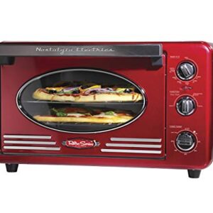 Nostalgia RTOV2RR Large-Capacity 0.7-Cu. Ft. Capacity Multi-Functioning Retro Convection Toaster Oven, Fits 12 Slices of Bread and Two 12-Inch Pizzas, Built In Timer, Includes Baking Pan,Metallic Red