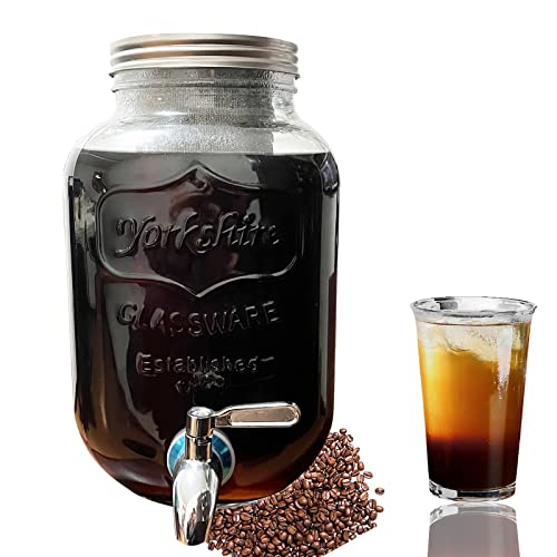 1 Gallon Cold Brew Coffee Maker,Cold Brew Pitcher & Tea Infuser With Stainless Steel Spigot And Filter,Large Glass Drink Beverage Dispenser 100% Leak-Proof And Drip-Free Iced Coffee Maker